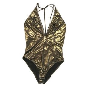 Deep V metallic bodysuit